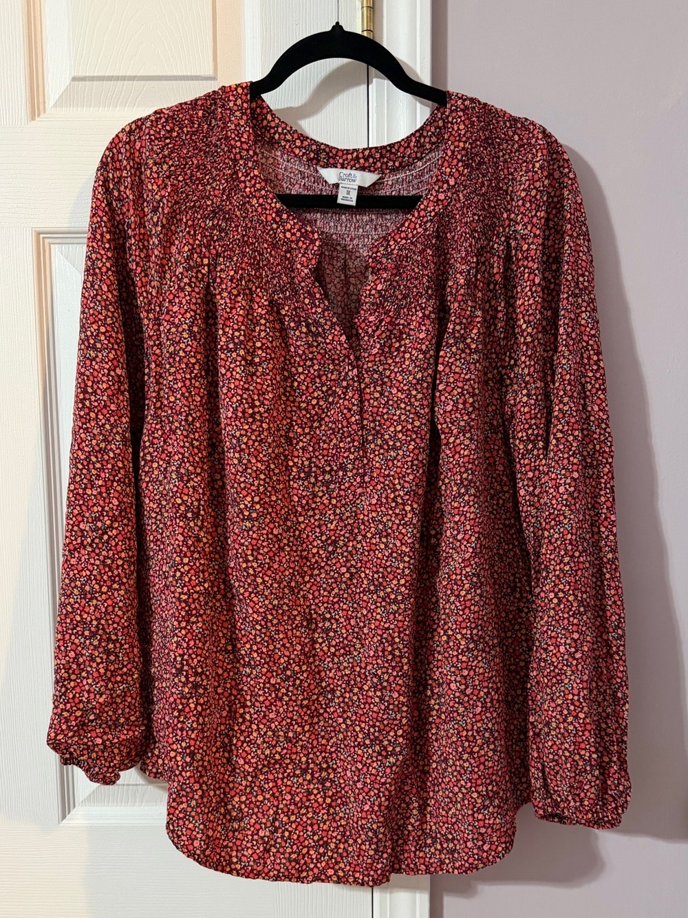 croft & barrow Red Floral Long-Sleeve Blouse